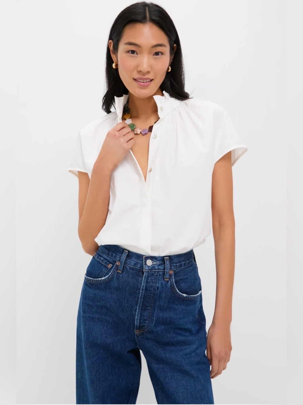 NWT POMANDER PLACE Tuckernuck White Rae Blouse Size Large